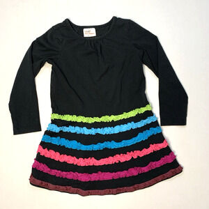 Hannah Andersson‎ Girls 110 5 Striped Ruffle Dress Rainbow Long Sleeve Whimsical